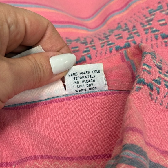 Nuovo Vintage 90s Pink Southwestern Stripe Long Sleeve Button-Up Shirt Sz Medium - Picture 3 of 9
